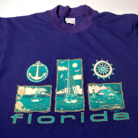 Vintage Florida Shirt Medium Purple Nautical Dolphin Whale Sailboat Ocean Purple - Picture 1 of 10